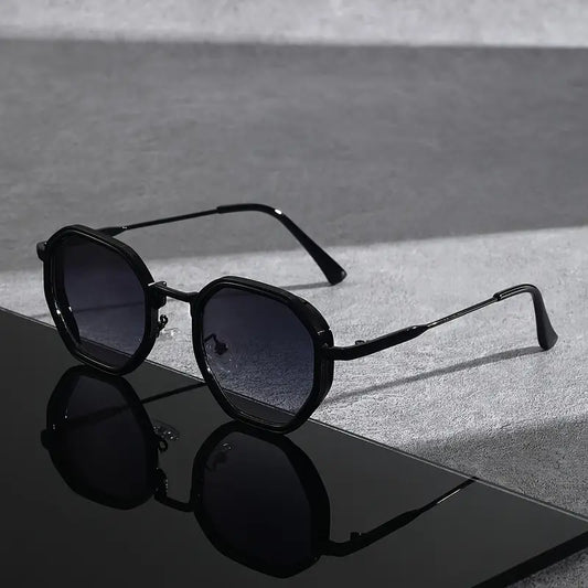 Solorfit | Unisex Polygonal Fashion Glasses – Black Frame with Teal-Tinted Lenses, Lightweight and Durable Eyewear